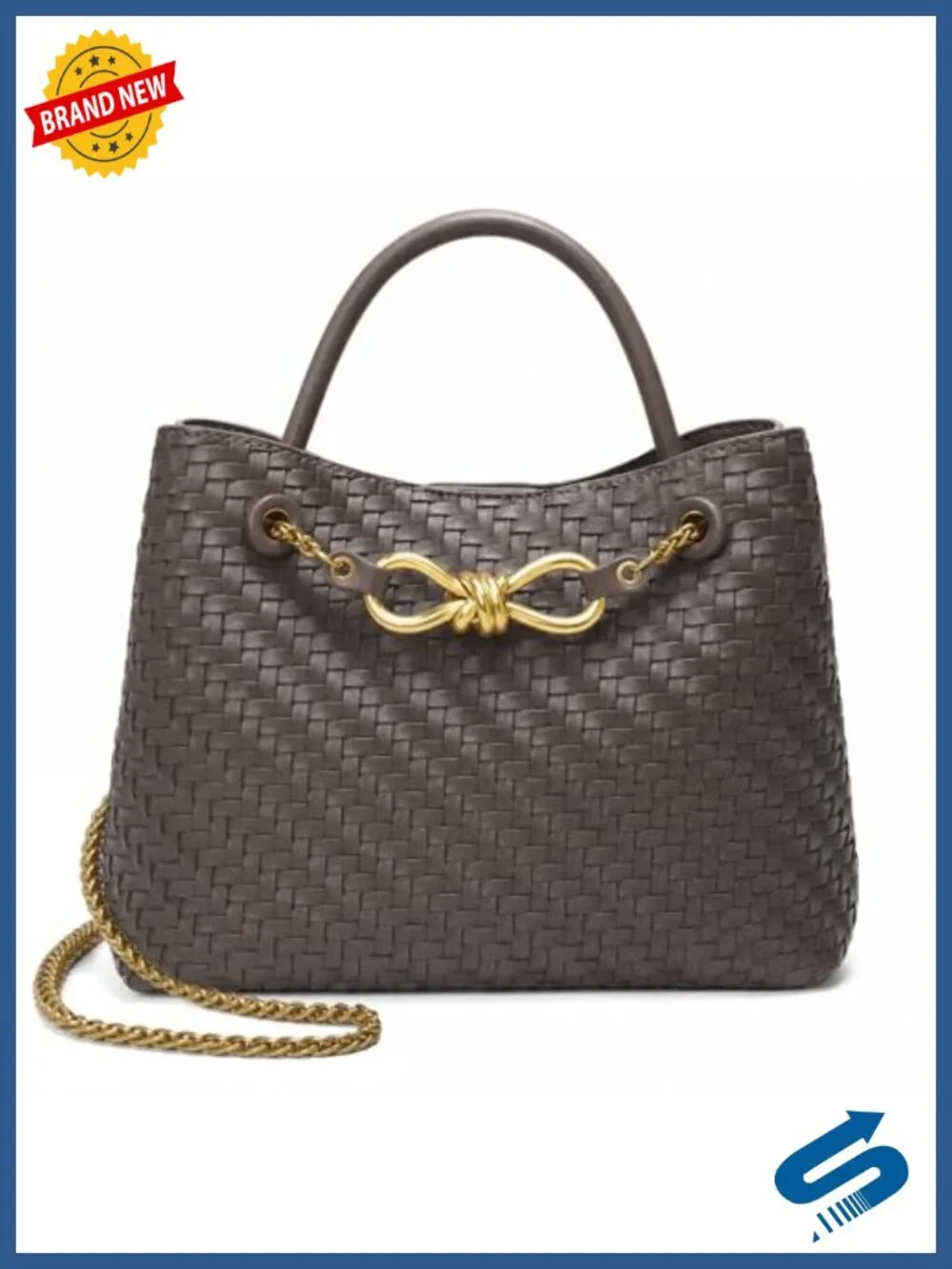 Small Woven Faux Leather Tote Handbag Satchel with Adjustable Shoulder Straps